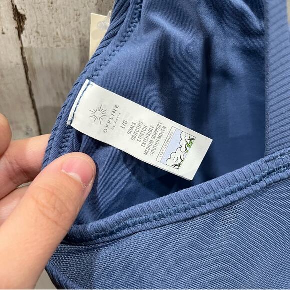 New OFFLINE BY AERIE Goals RIBBED PLUNGE SPORTS BRA Marbled Blue - Picture 5 of 7